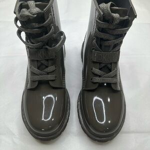 DKNY Charcoal Glossy Lace-Up Boots
